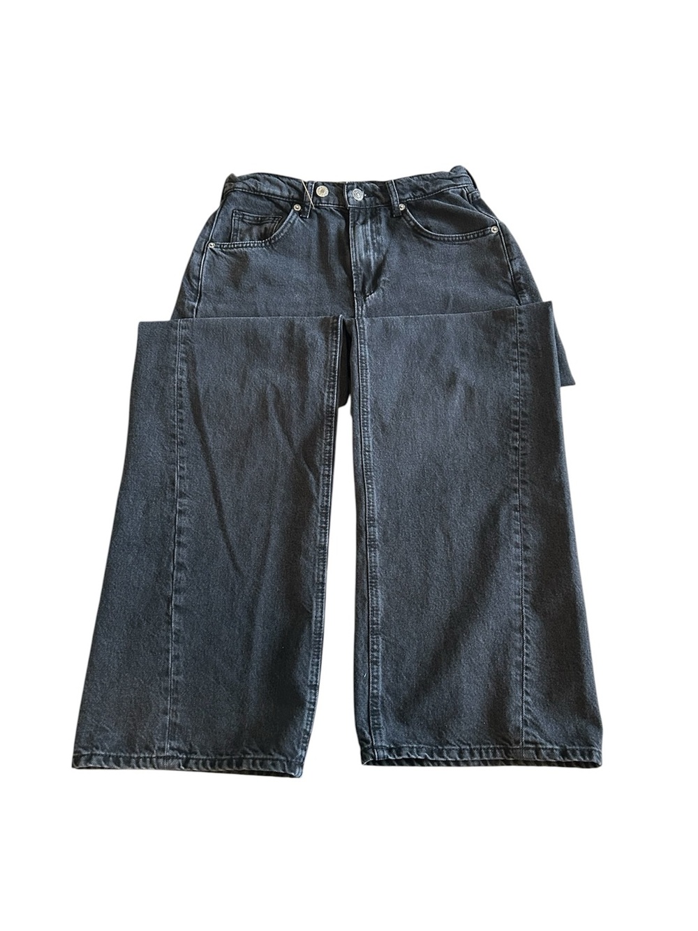 Free People We The Free Wide Leg Twisted Seam Panel Jean in Washed Black - Picture 1 of 13